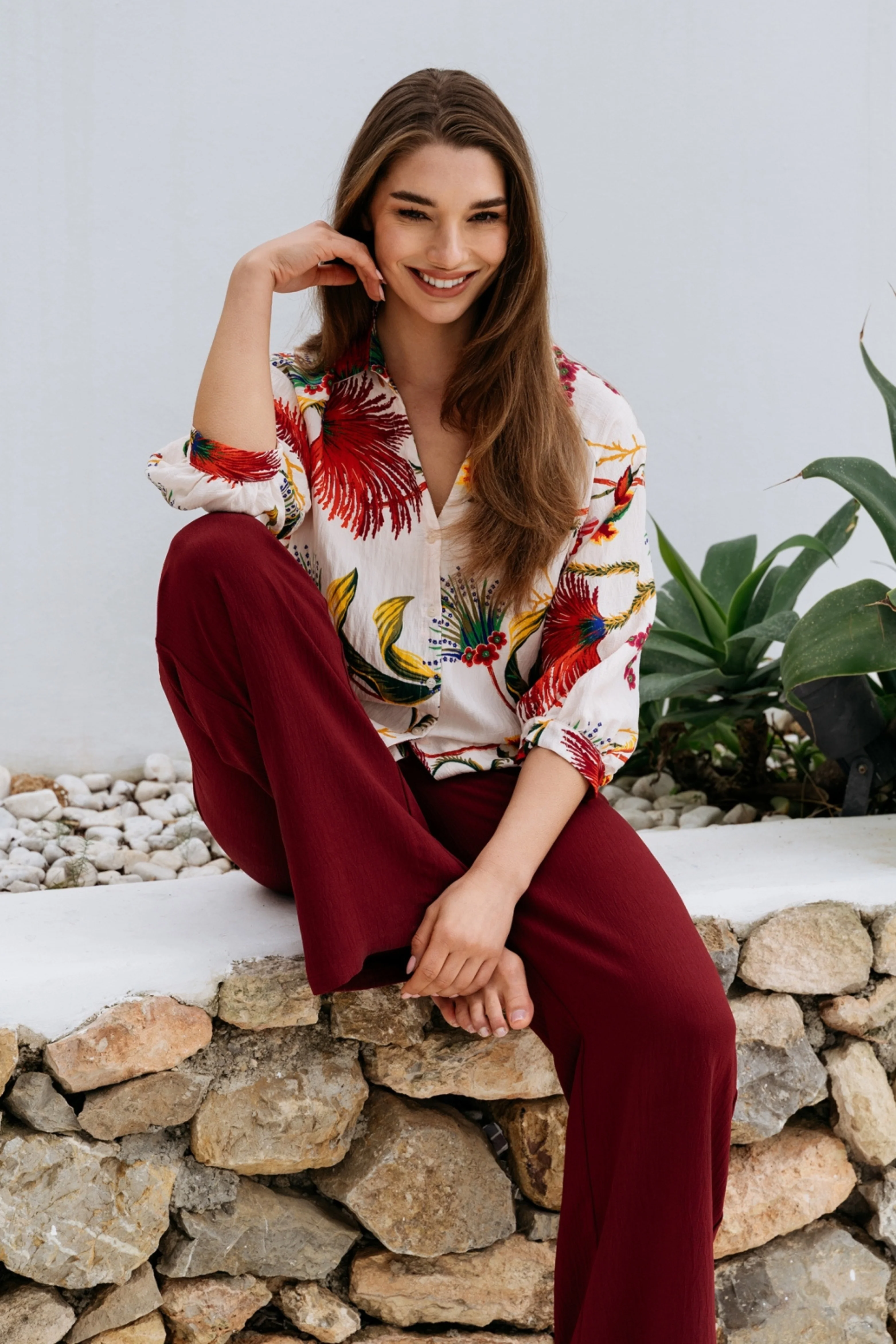 Blouse Marijke Flower Claret Multi BL443 - Image 5
