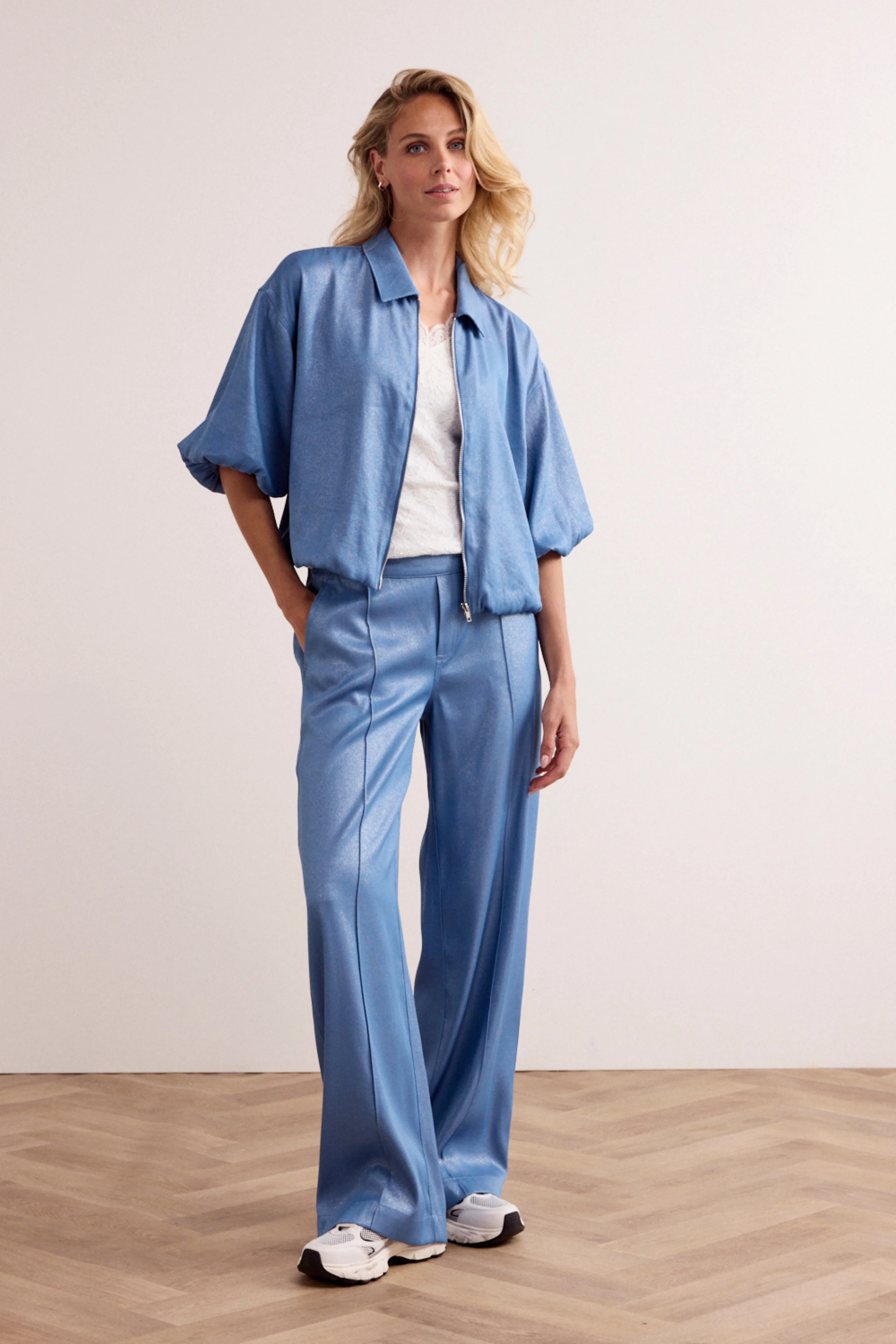 Broek Coated Wide Leg Breezy Blue C08-19-101 2