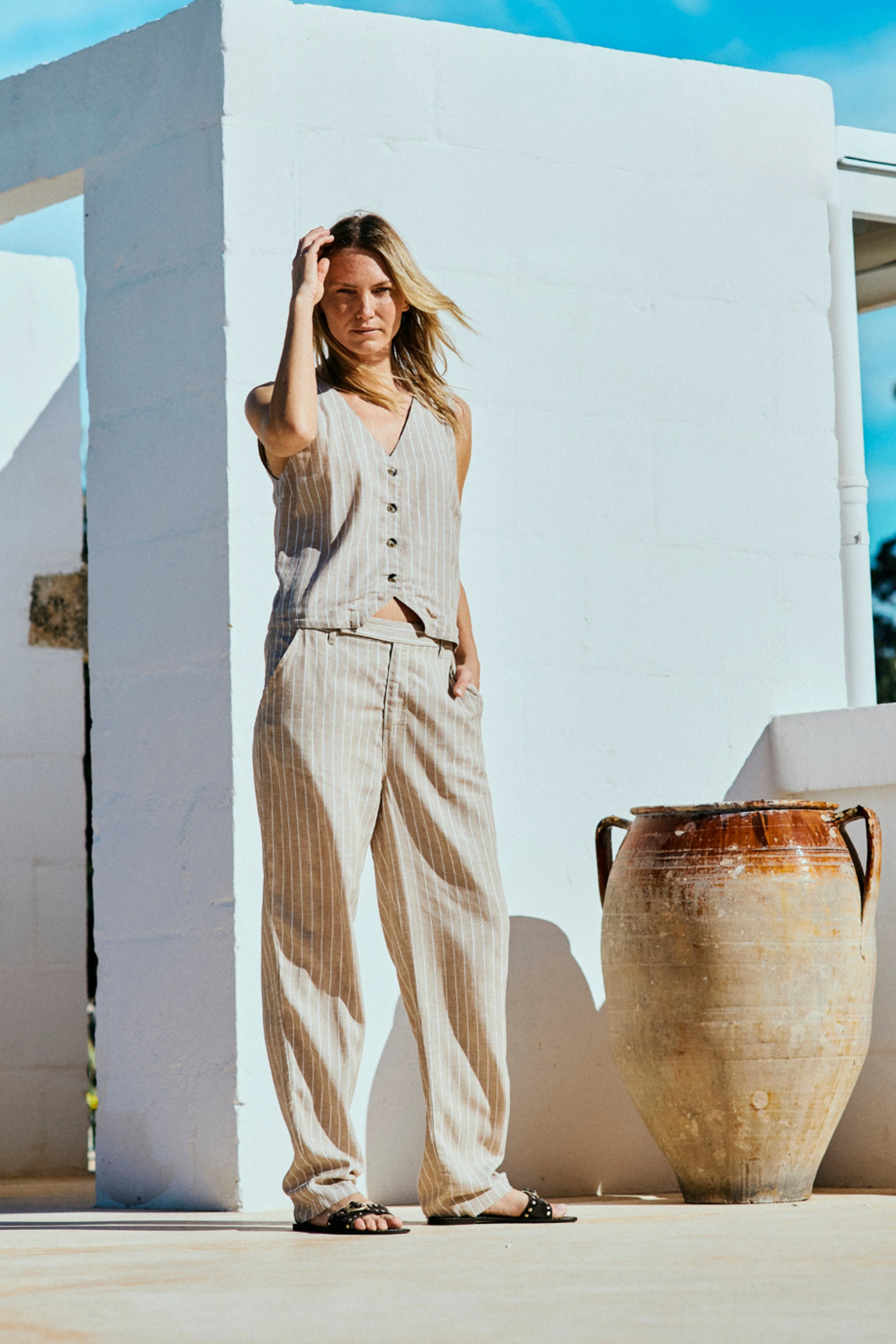 Broek Fqlavega Sand Melange Star Offwhite 205605