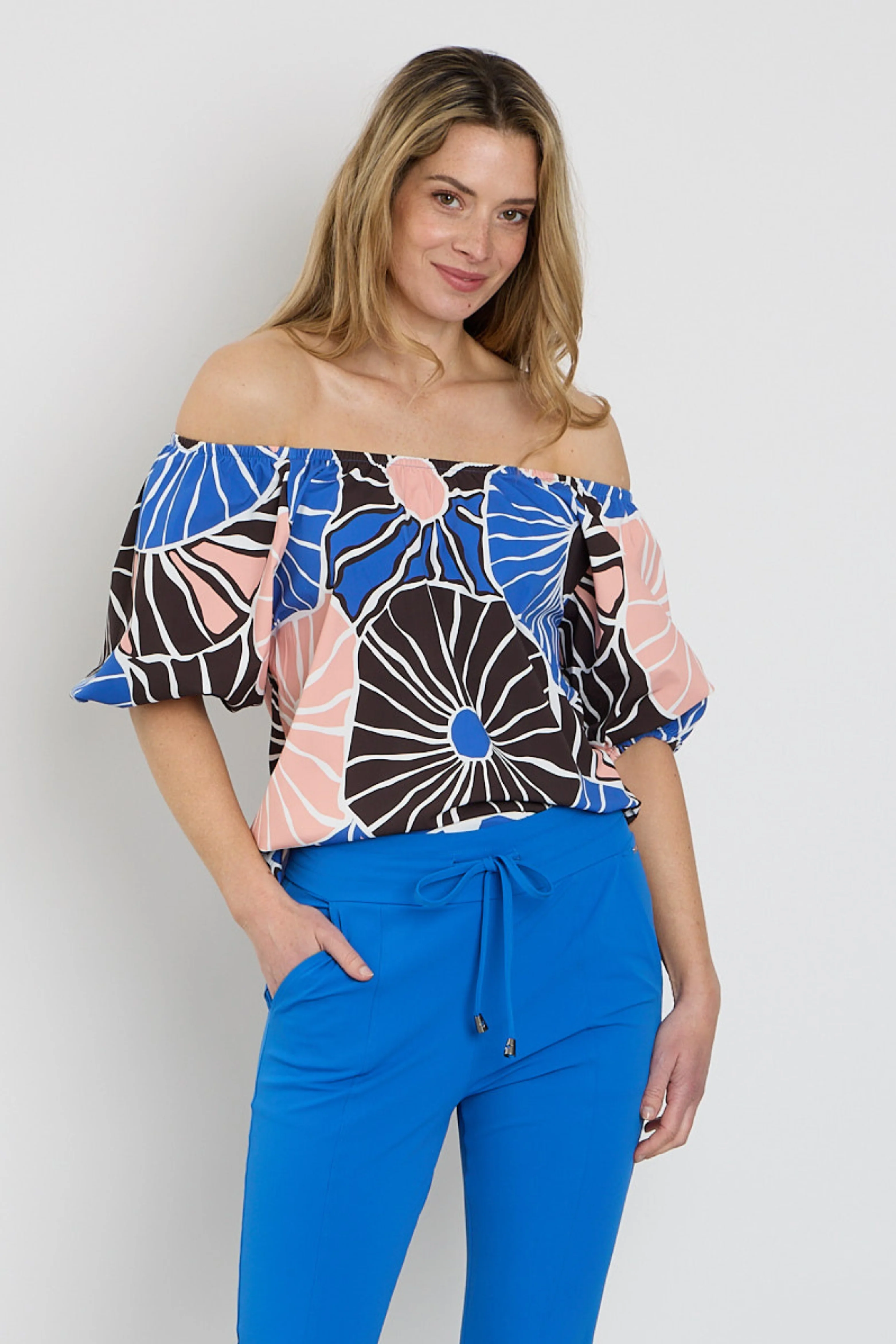Travel Top Bardot Desert Anemone Print Nautic Blue 202454 - Image 2