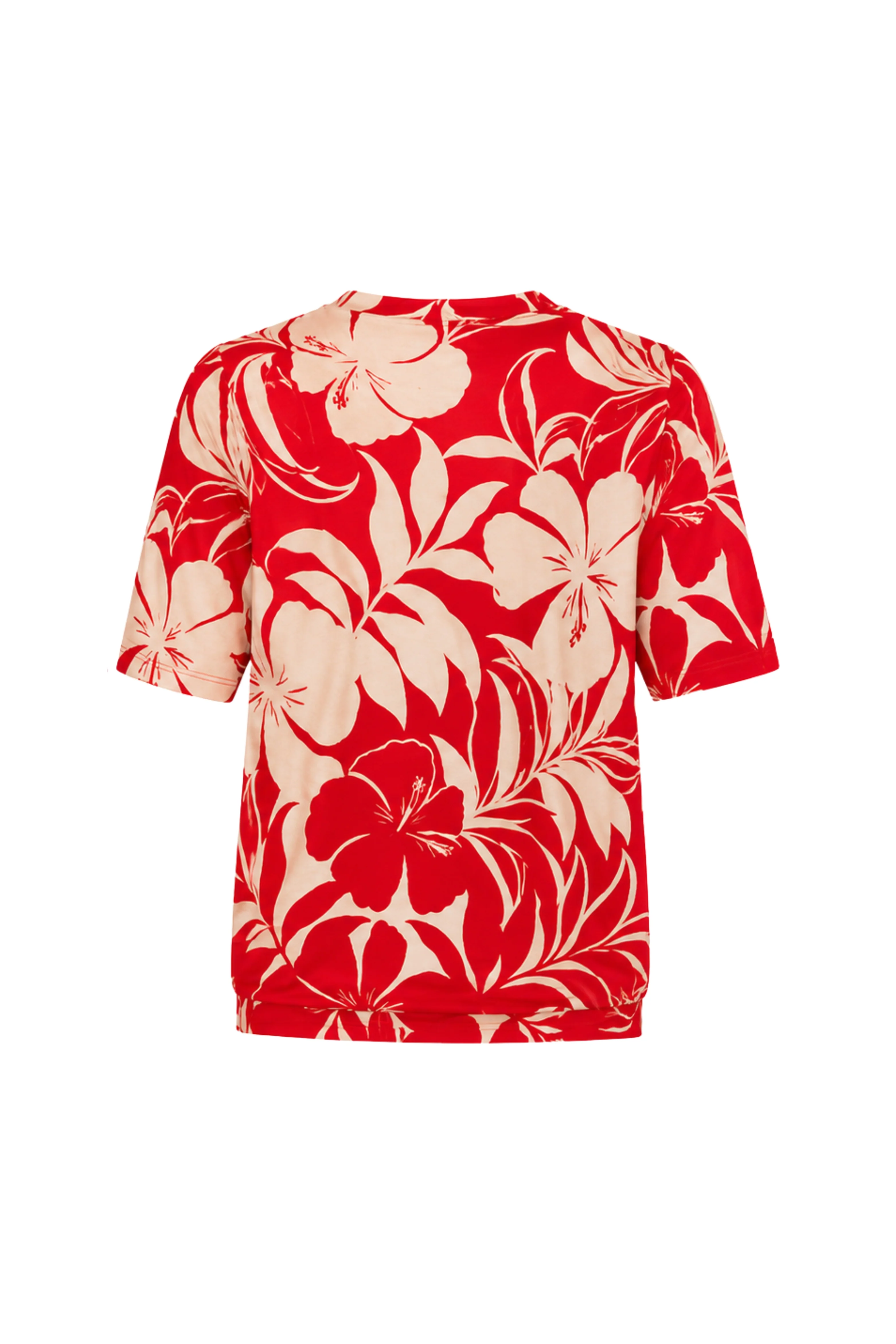 Travel Top Pleated Tropical Hisbiscus Print Red 202815 - Image 5
