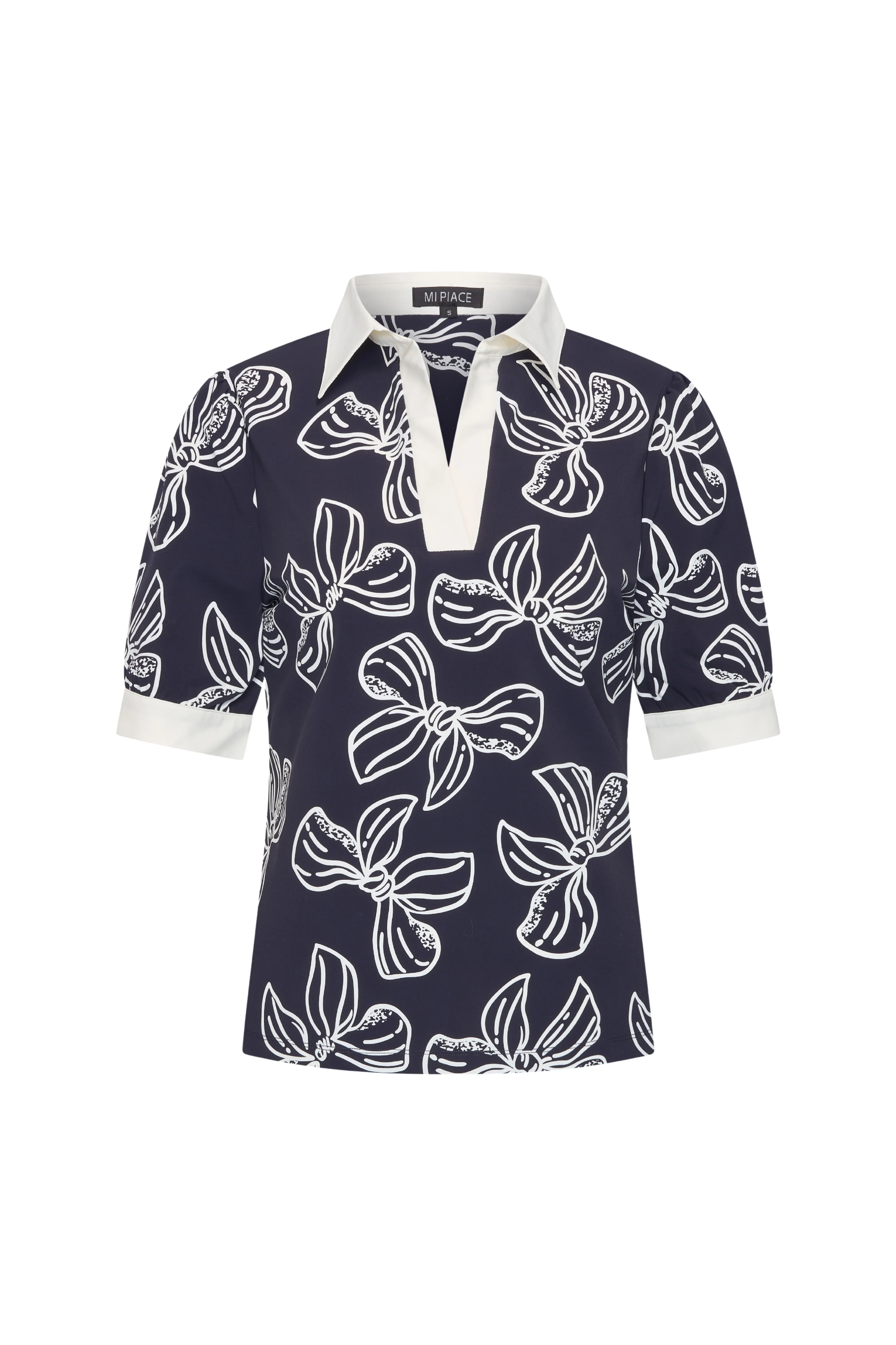 Travel Top Polo Bow Print Navy Offwhite 202853 - Image 2