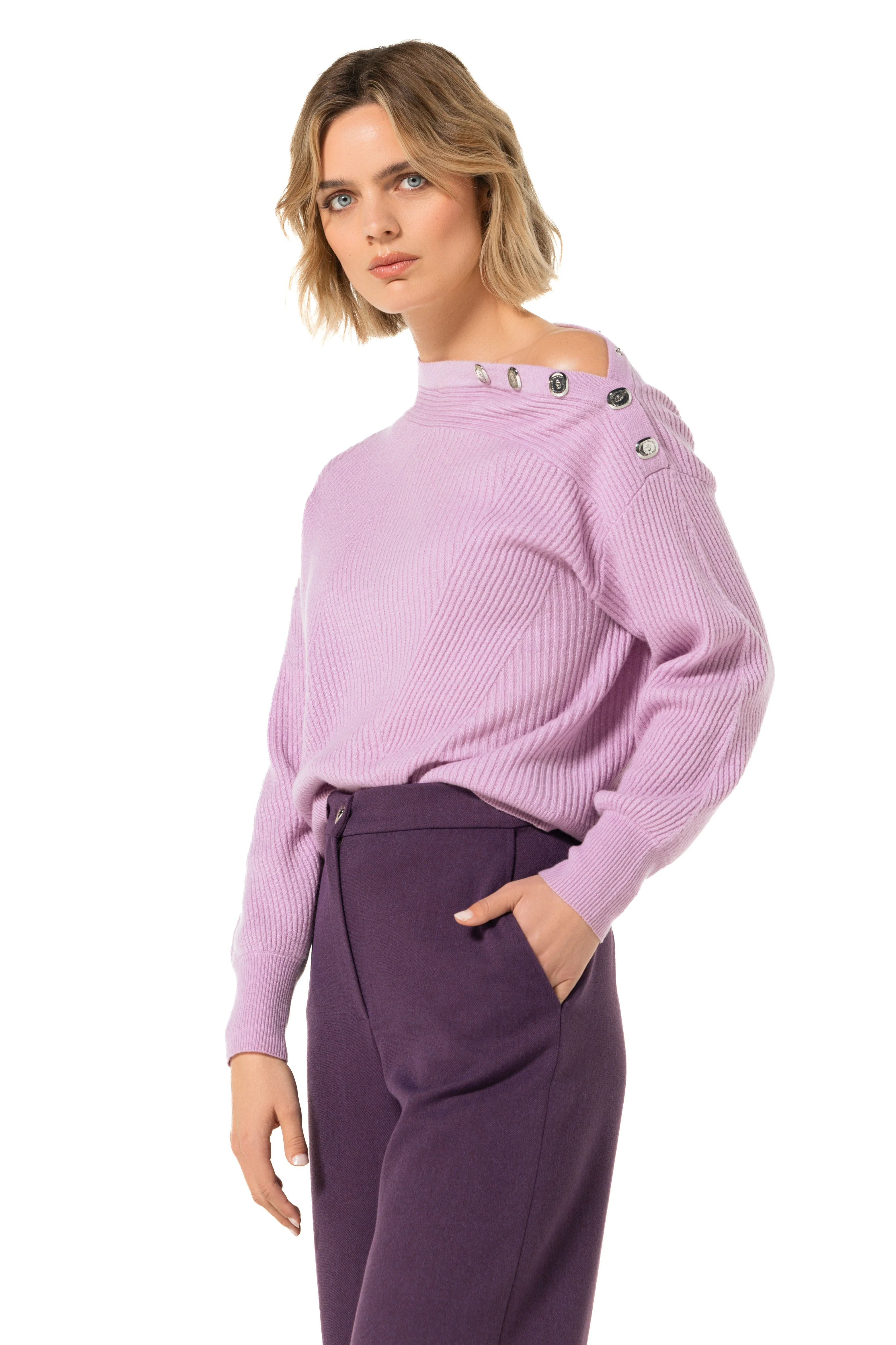 Trui Knopendetails Light Violet 4210-41 - Image 3